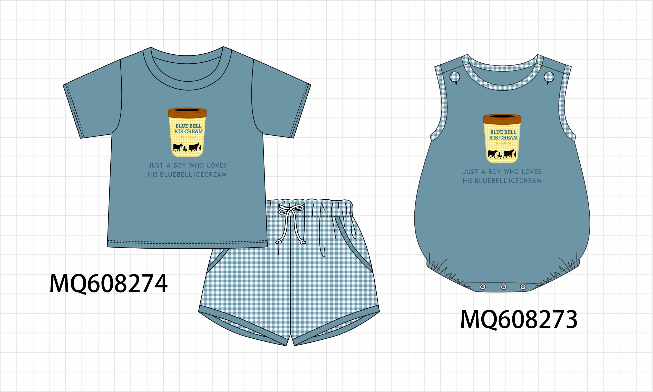 PO103 Teal ice cream embroidery boy collection