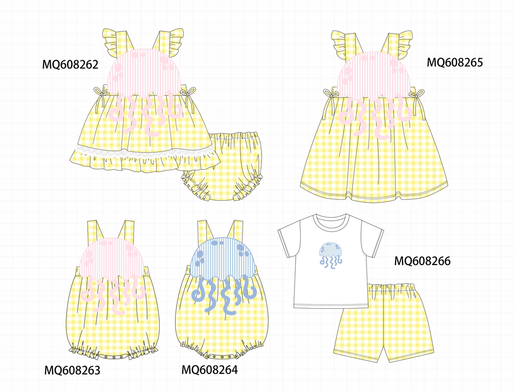 PO103 Yellow jellyfish applique gingham collection