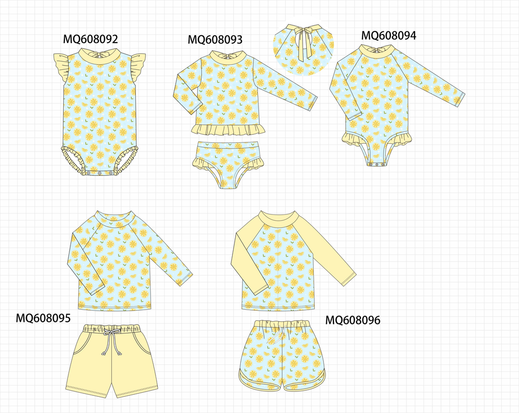 PO103 Yellow lemon print swimsuit collection