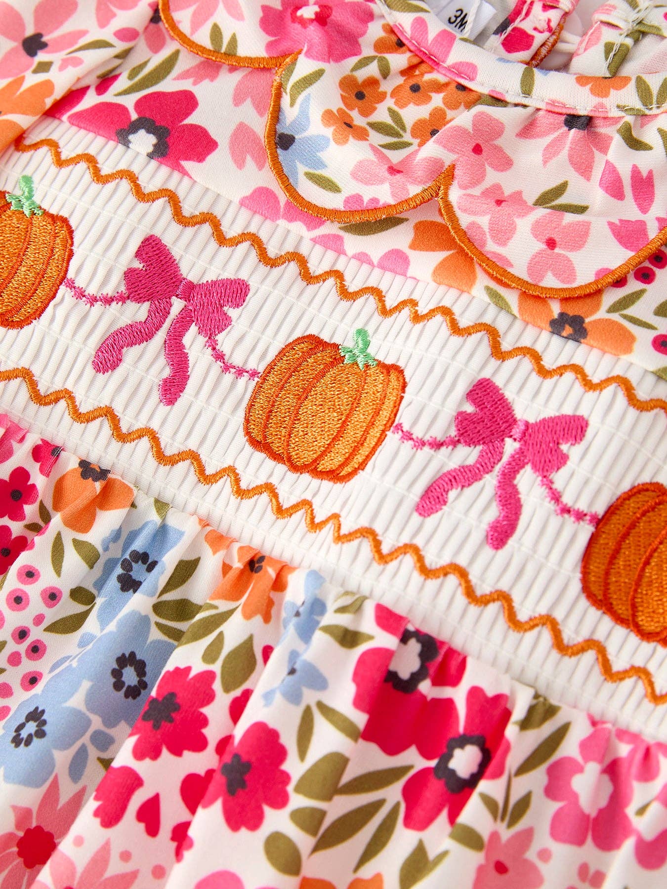 Pumpkin Bow Smock Floral Romper
