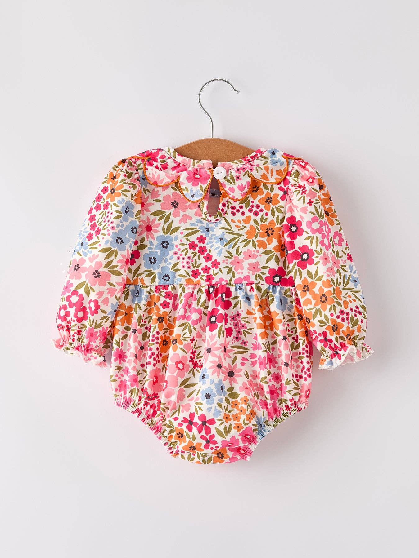 Pumpkin Bow Smock Floral Romper