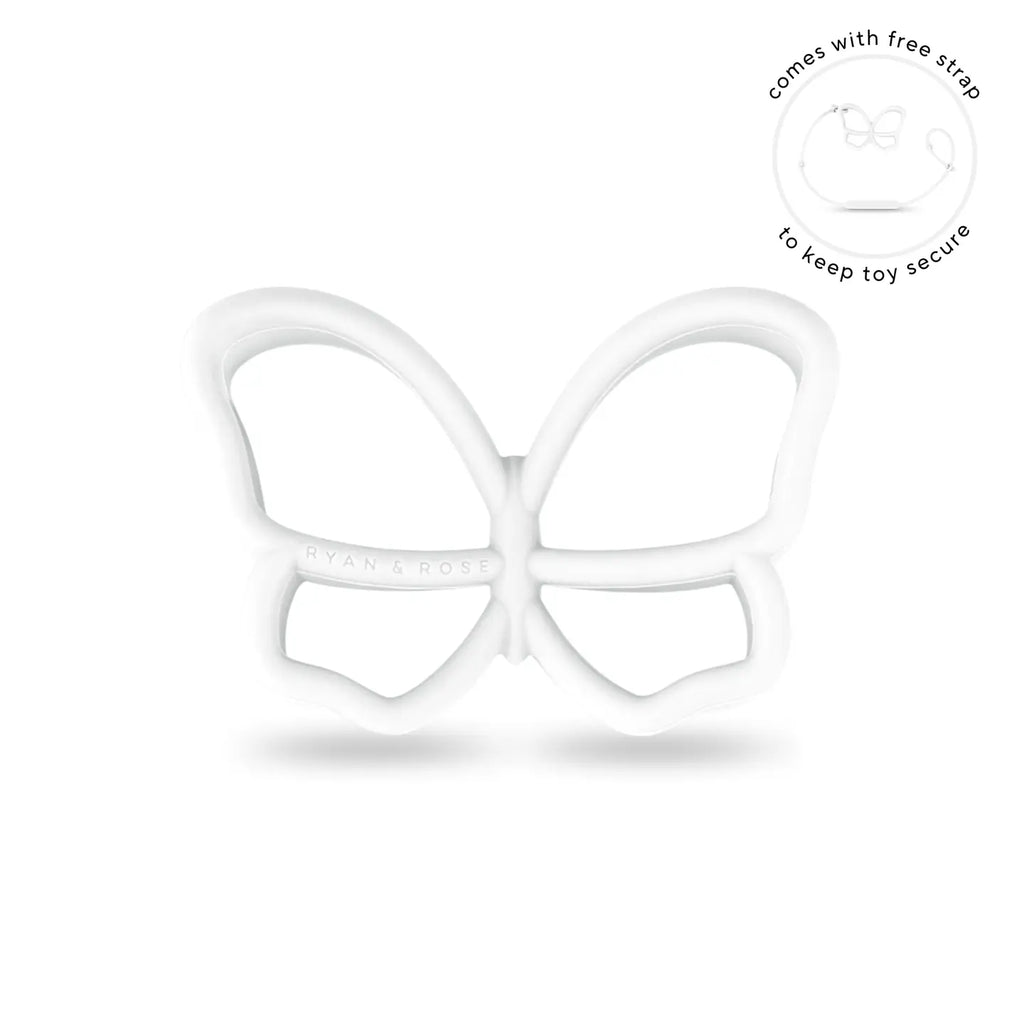 Butterfly Teether Toy + Strap - White