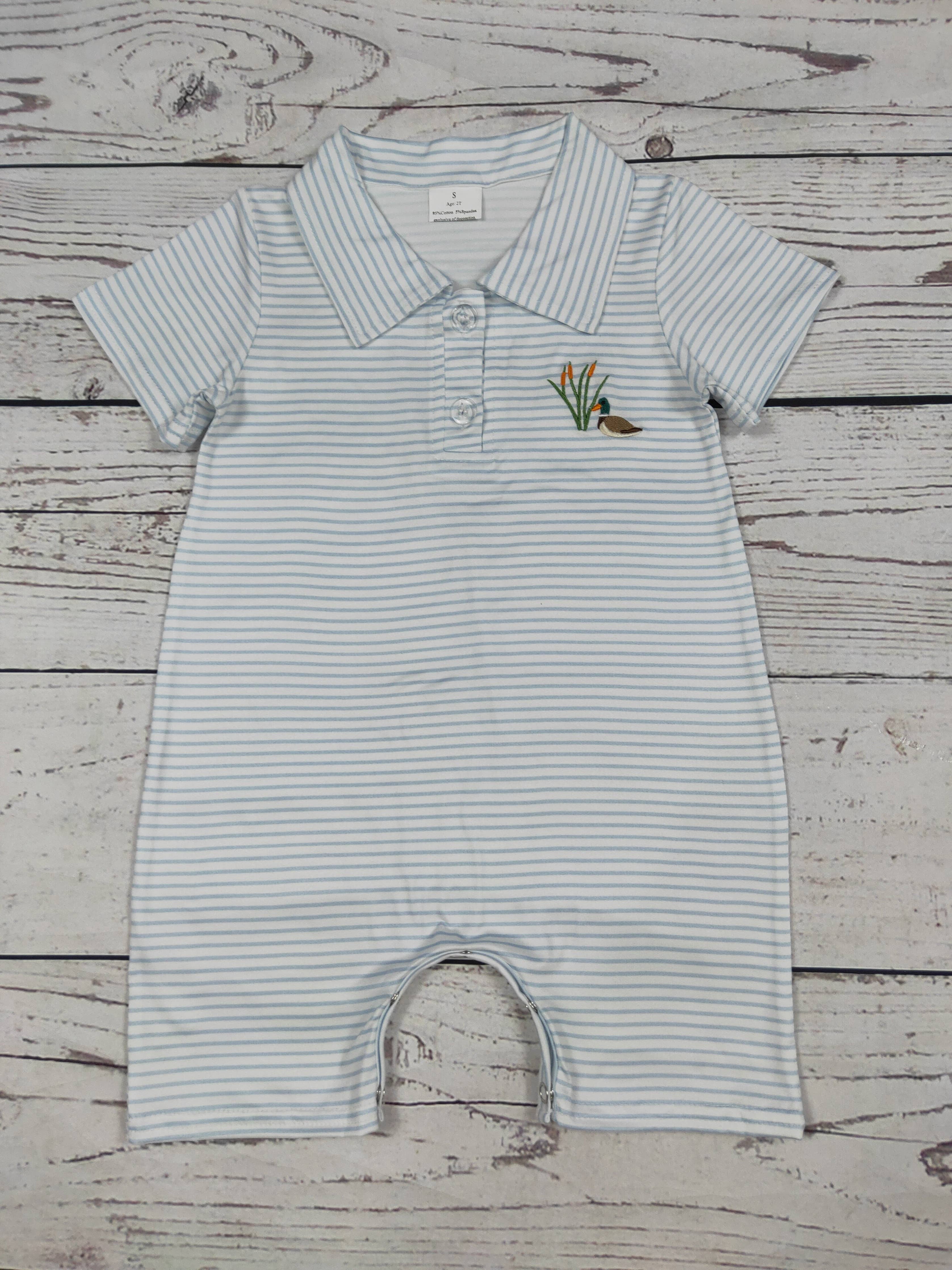 Duck Appliqué Stripe Printed Baby Boy Romper