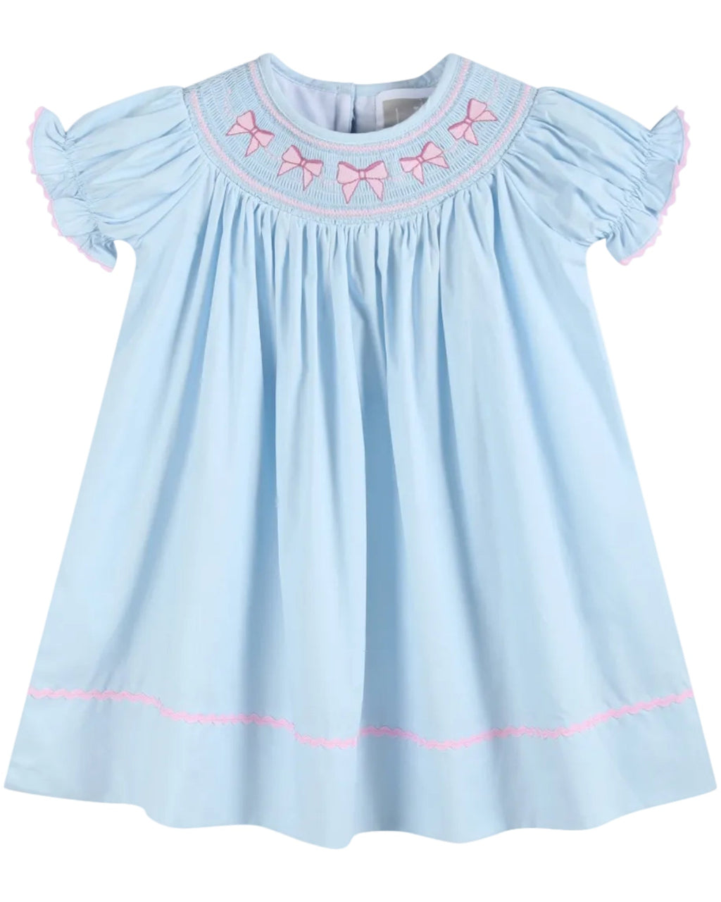 Blue and Pink Bow Smocked Bishop Dress