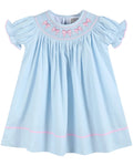 Blue and Pink Bow Smocked Bishop Dress