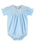 Blue and White Smocked Bubble Romper