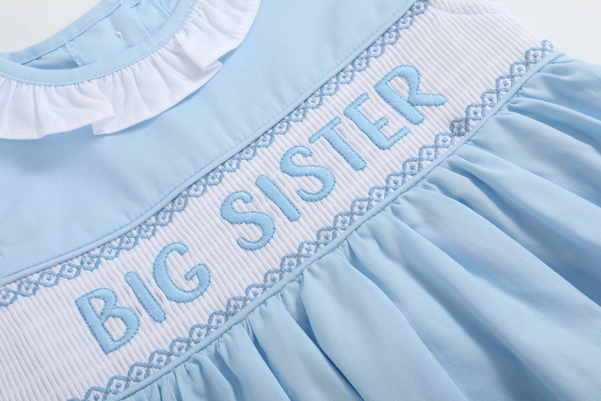 Blue Big Sister Smocked Dress