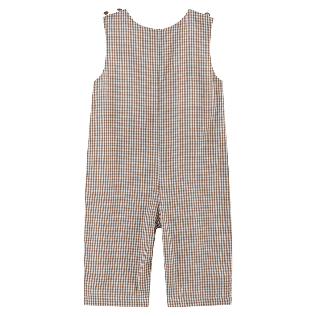 Brown Gingham Pumpkin and Corn Tractor Smocked Longalls