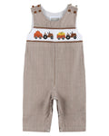 Brown Gingham Pumpkin and Corn Tractor Smocked Longalls