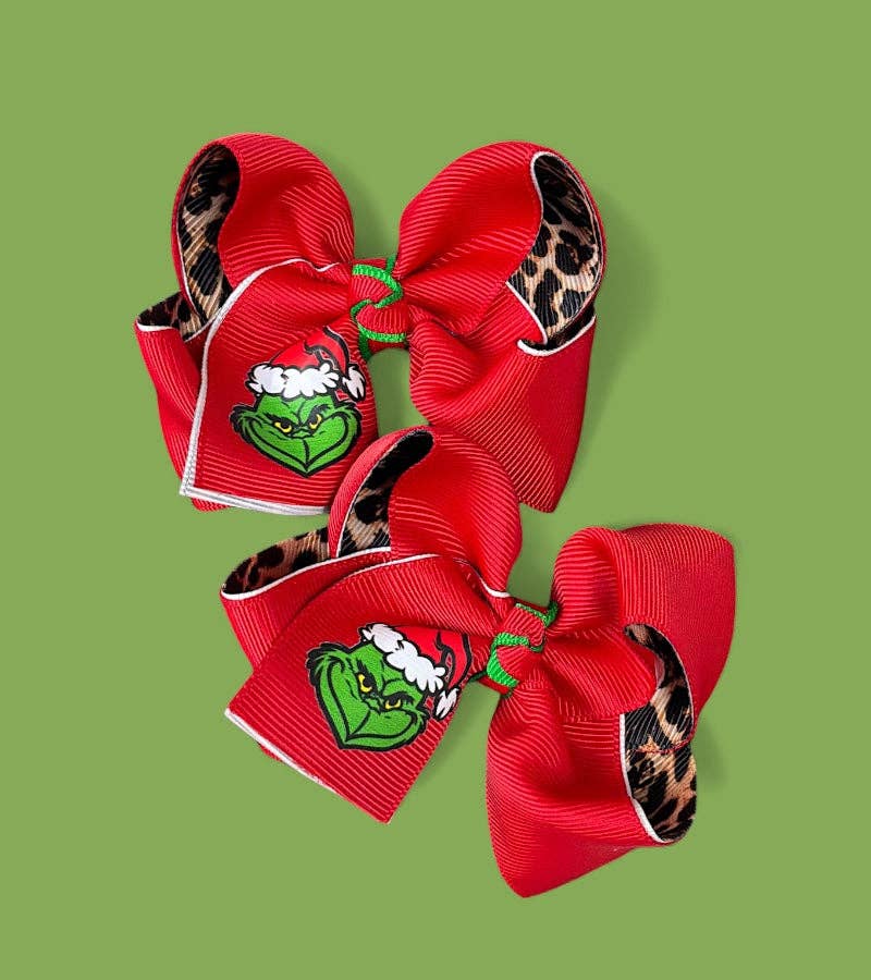 3" 2pc set Grinch hair bow on clip