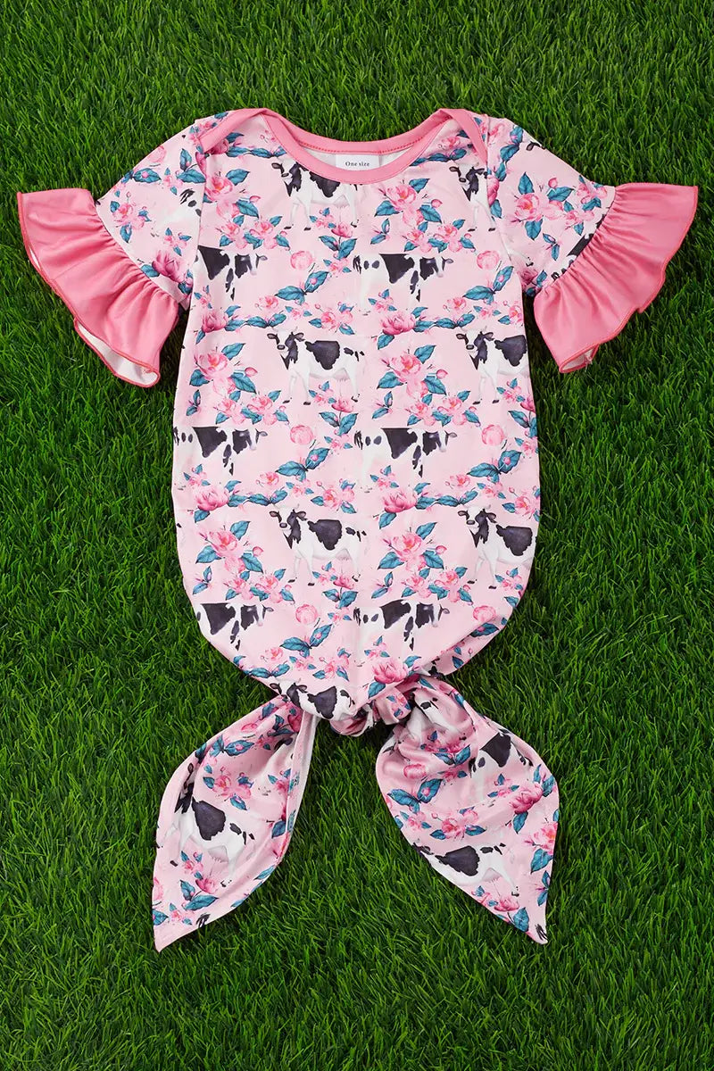 COW/FLORAL BABY GOWN