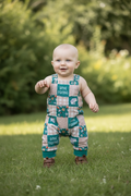 Gone fishing patchwork romper with snaps