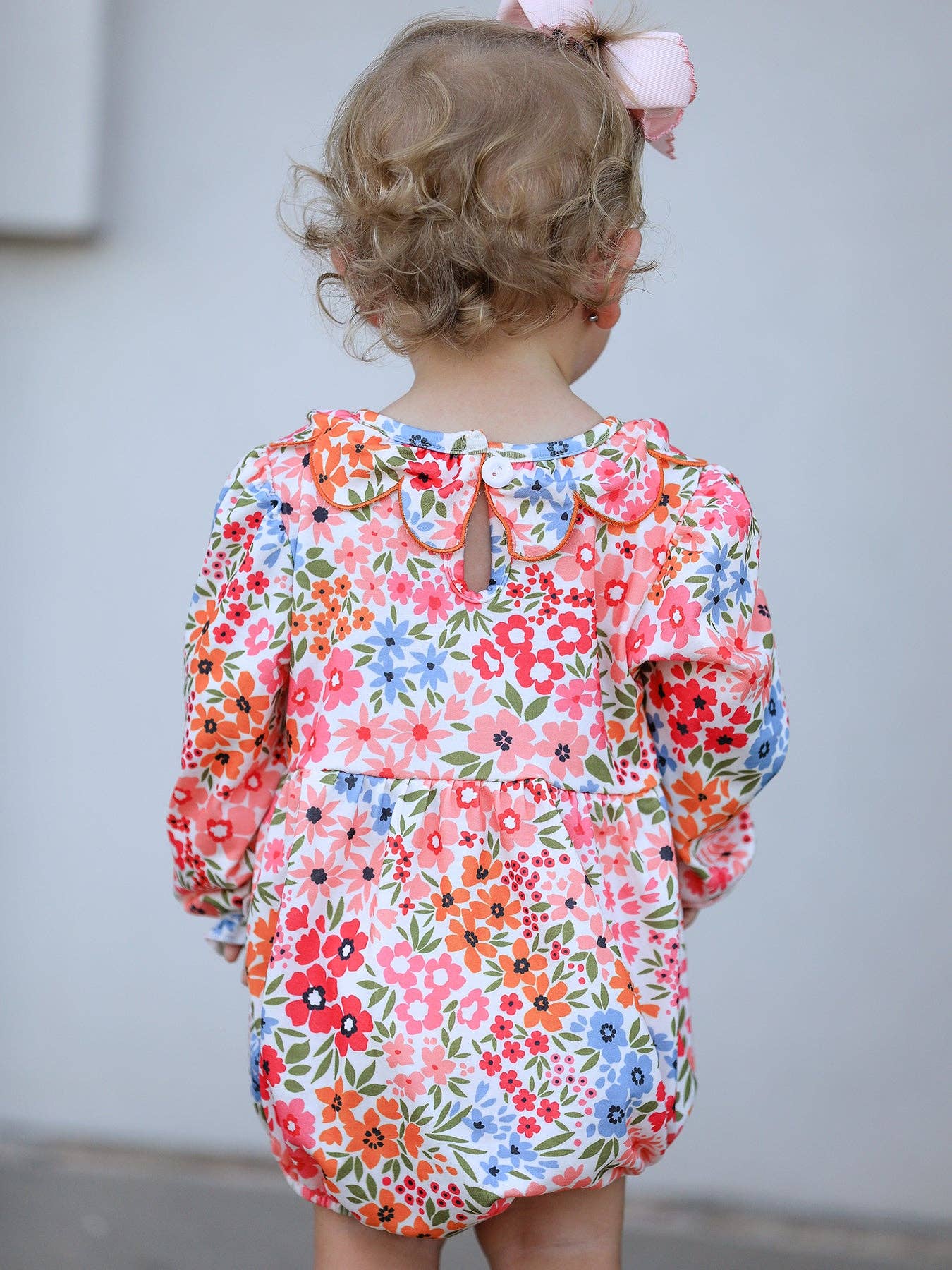 Pumpkin Bow Smock Floral Romper