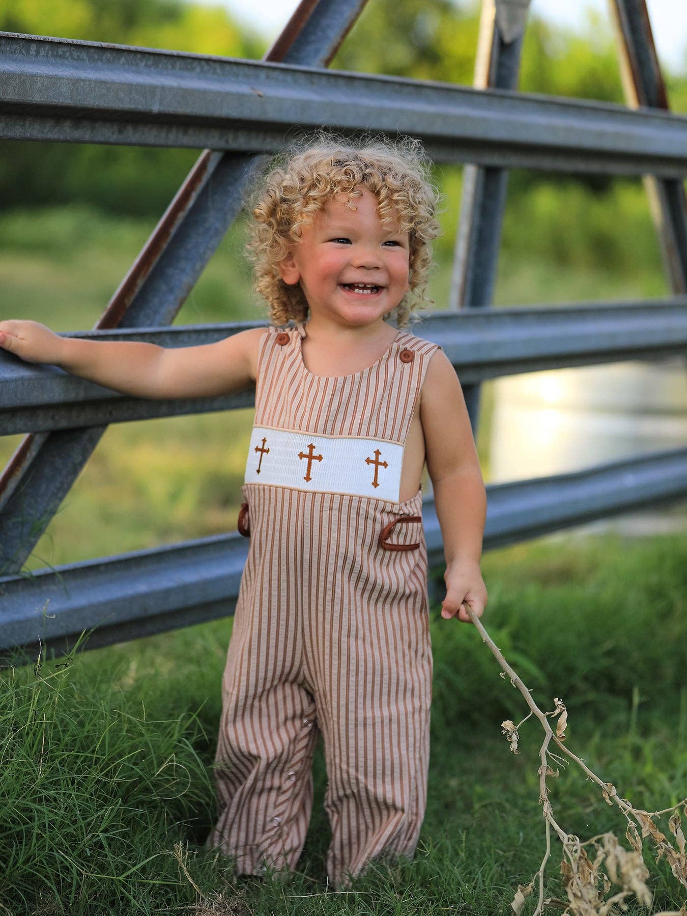 Stripe Smocked Christ Boys Romper