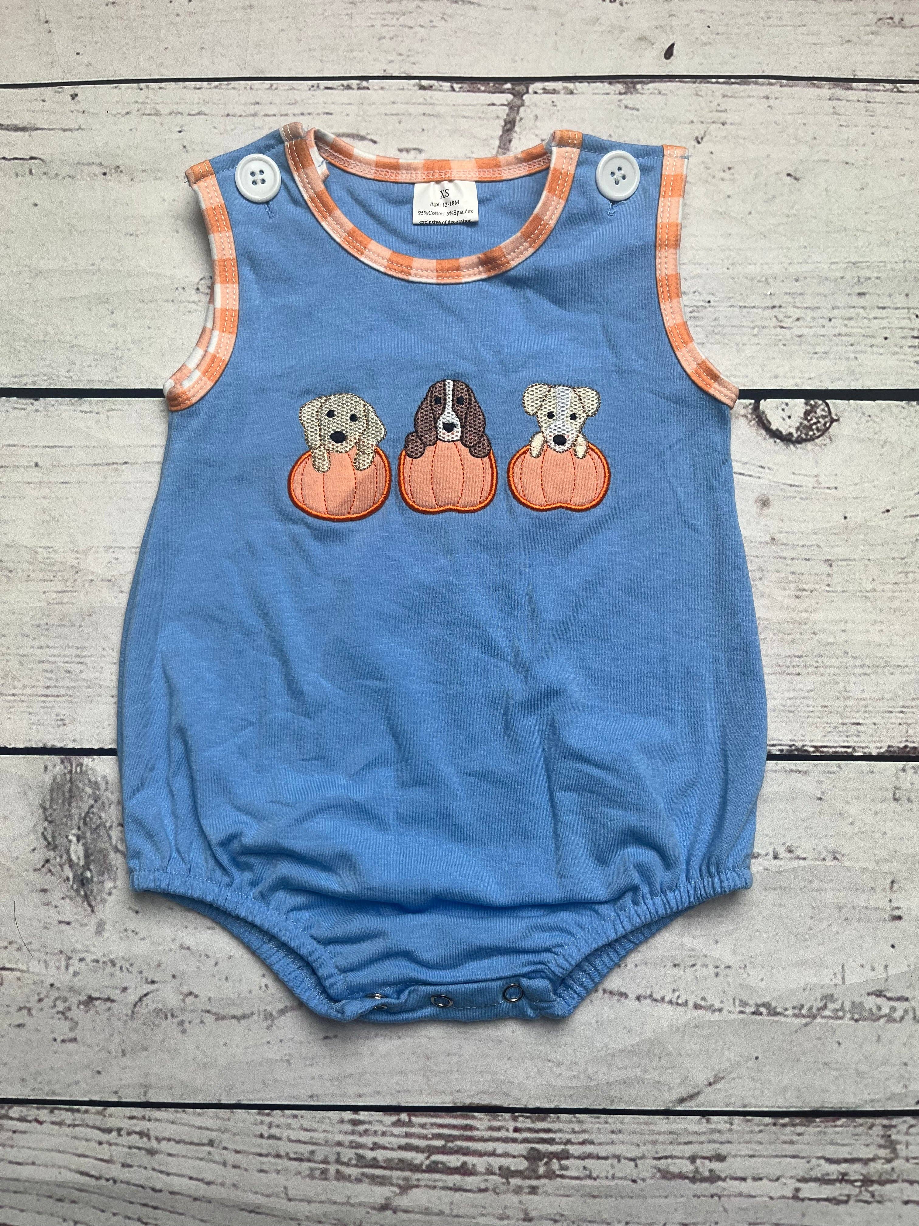 Baby Boy Puppy Pumpkin Appliqué Bubble