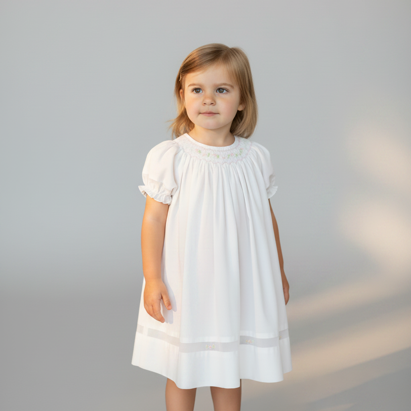 Smocked Day gown with Voile Insert