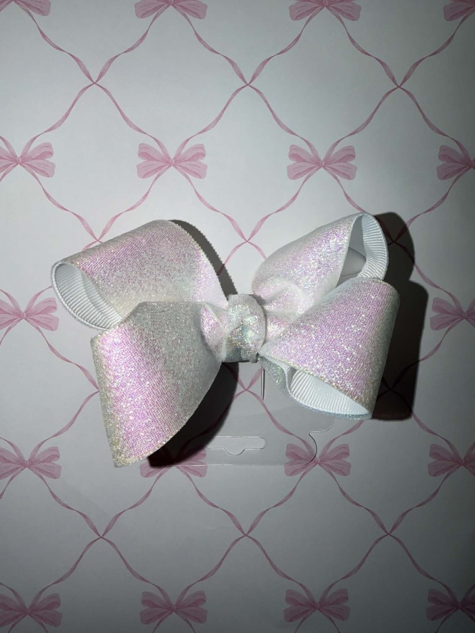 4" White Glitter Hairbow