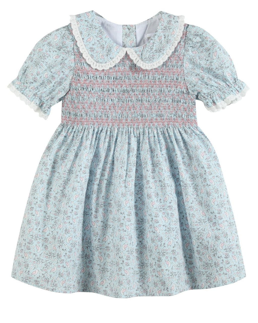 Floral Blue Dove Smocked Collared Dress