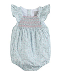 Floral Blue Dove Smocked Flutter Romper