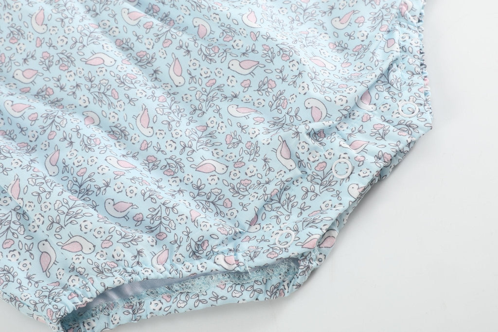 Floral Blue Dove Smocked Flutter Romper