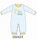 Blue Excavator Applique Stripe Romper
