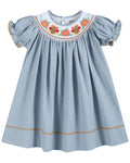 Light Blue Pinstripe Turkey Smocked Bishop Dress