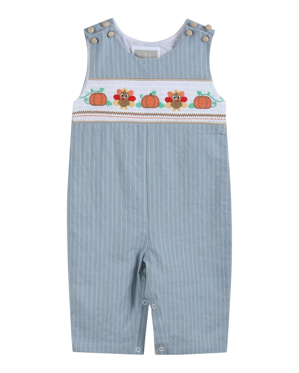 Light Blue Pinstripe Turkey Smocked Longalls