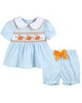 Light Blue Pumpkin Vine Smocked Dress and Bloomers