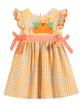 Orange Gingham Ruffle Pumpkin Bow Dress