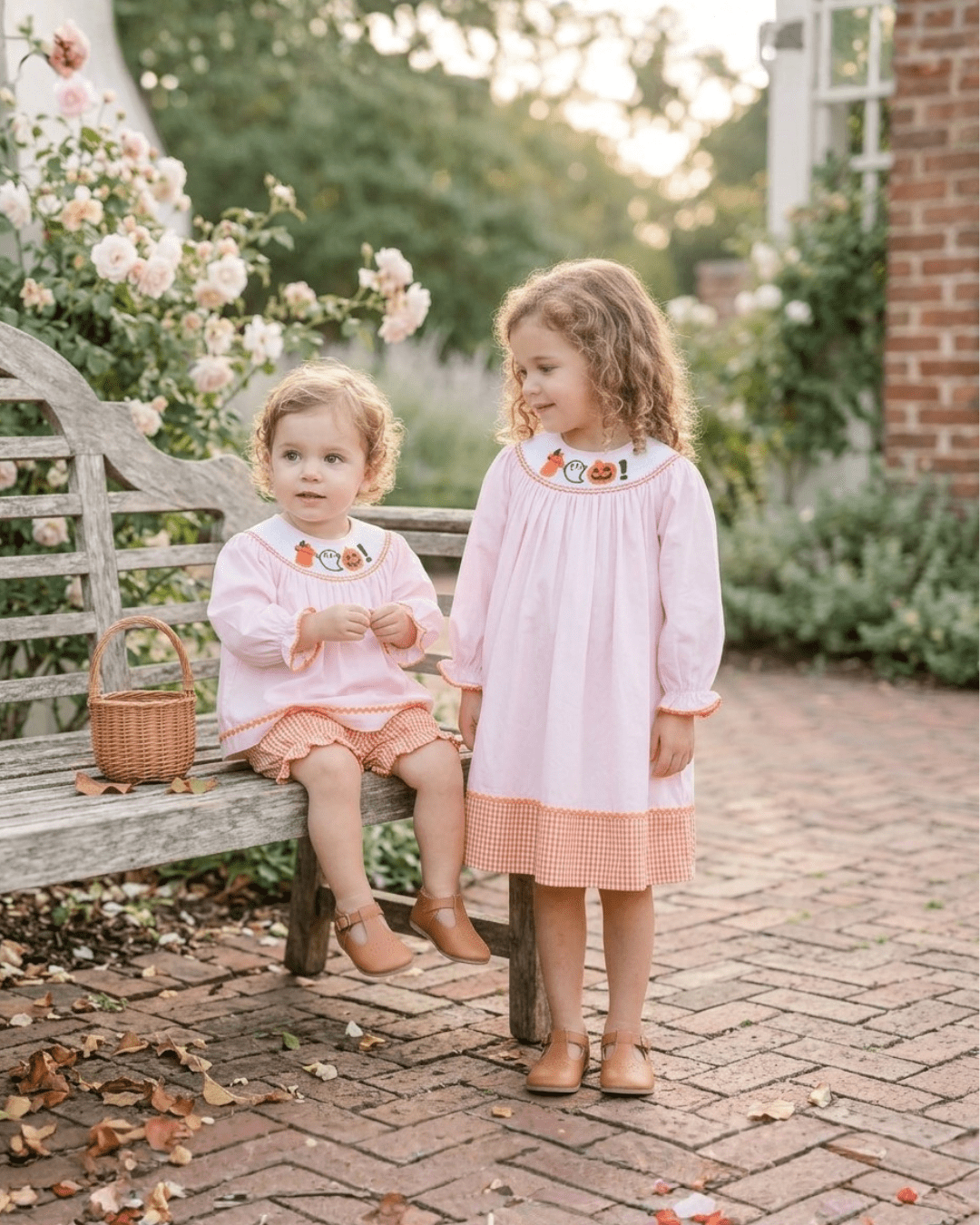Pink and Orange Gingham Boo Smocked Dress and Bloomer Set