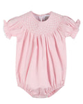 Pink and White Smocked Bubble Romper