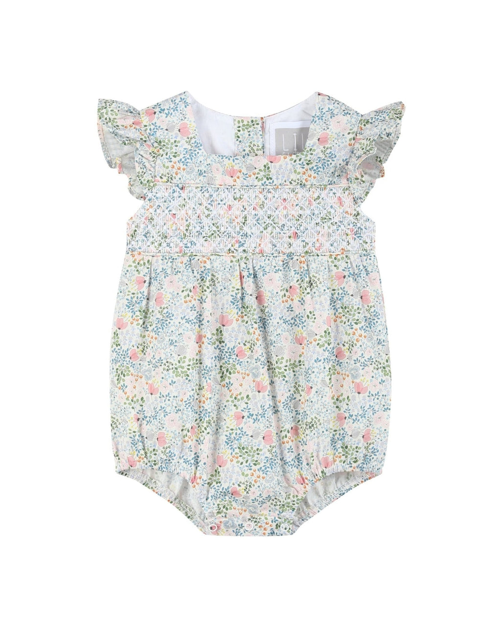 Pink Floral Print Smocked Futter Romper