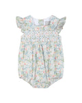 Pink Floral Print Smocked Futter Romper
