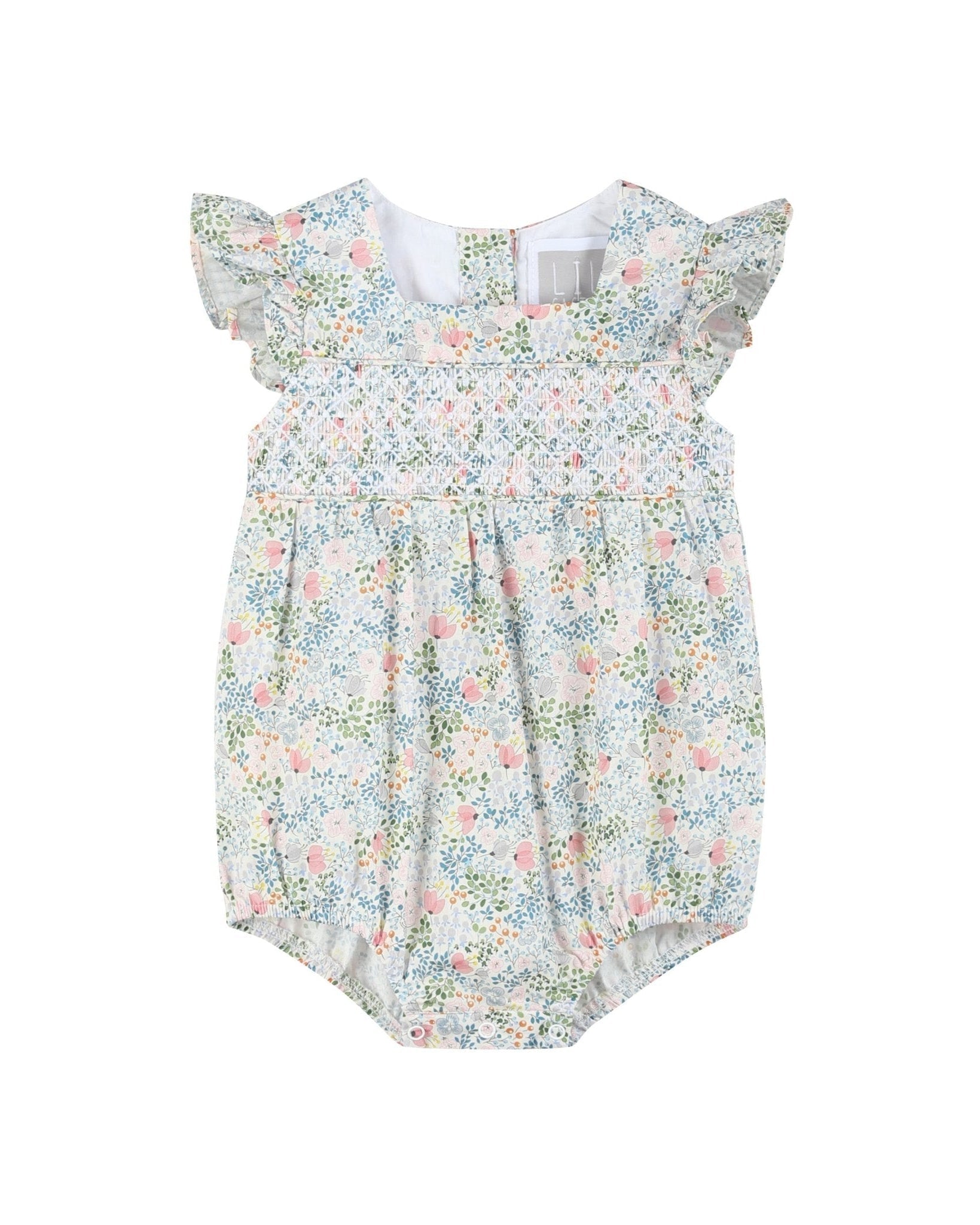 Pink Floral Print Smocked Futter Romper