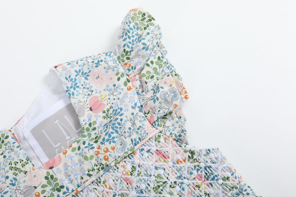 Pink Floral Print Smocked Futter Romper