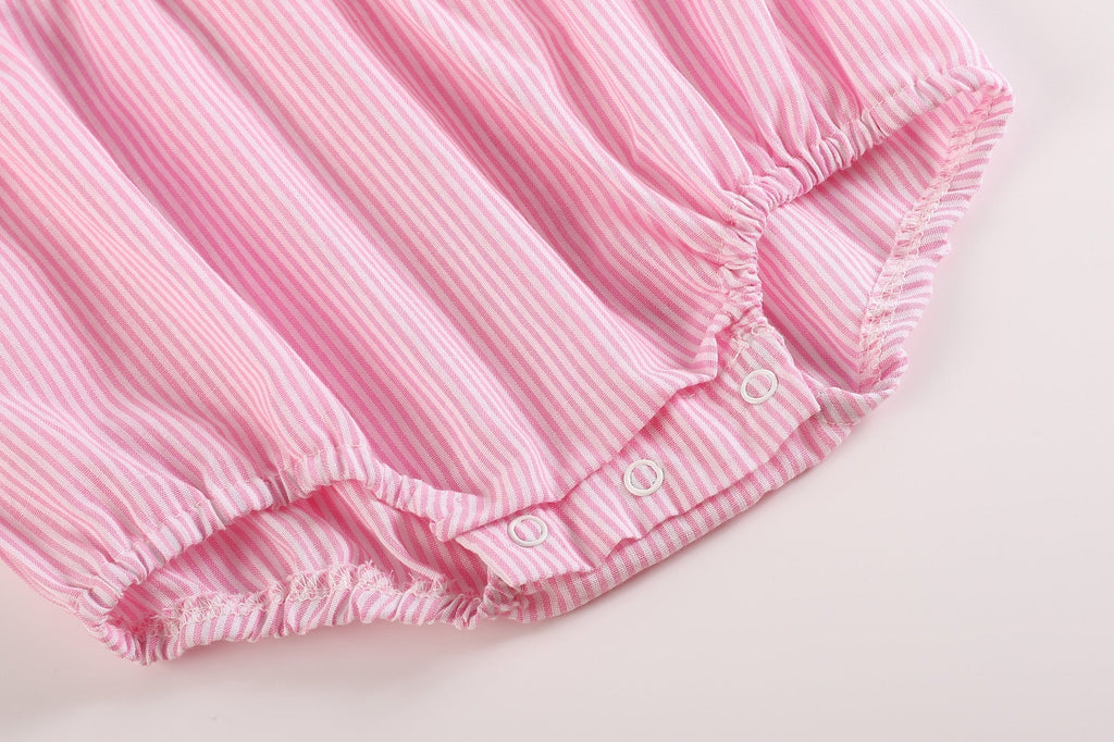 Pink Striped Lil Sister Smocked Bubble Romper