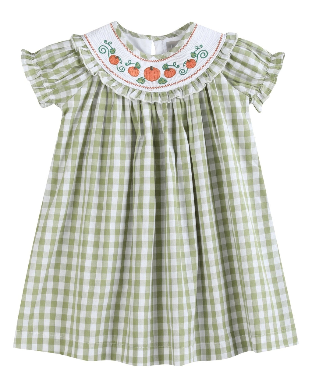 Sage Green Gingham Pumpkin Smocked Bishop Dress