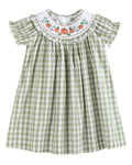 Sage Green Gingham Pumpkin Smocked Bishop Dress