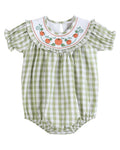 Sage Green Gingham Pumpkin Smocked Romper