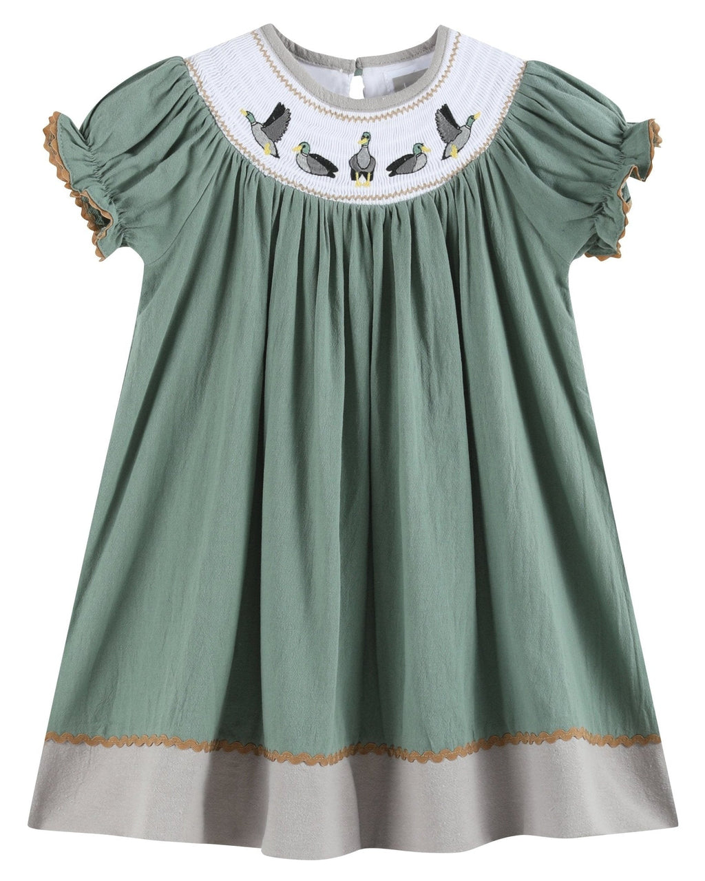 Sage Green Mallard Smocked Bishop Dress
