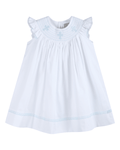 White and Blue Holy Smocked Bishop Dress