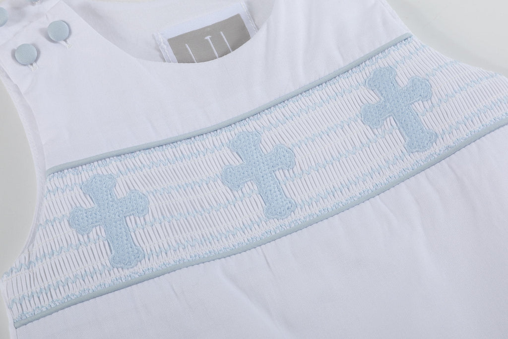 White and Blue Holy Smocked Jon Jon