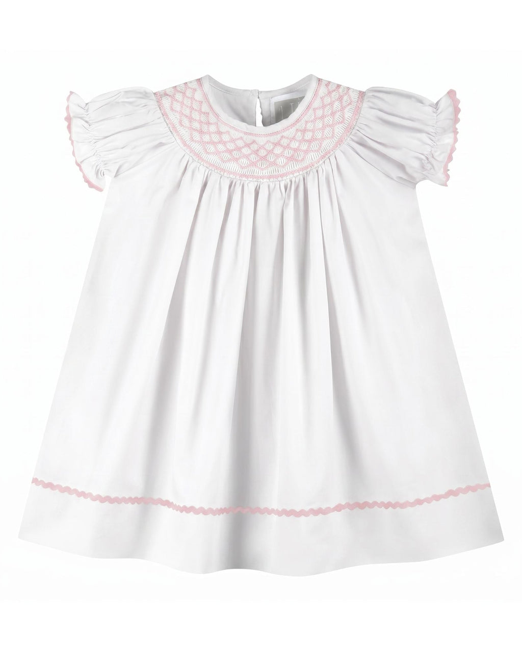 White and Pink Smocked Bishop Dress