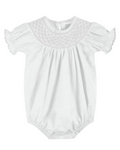 White and Pink Smocked Bubble Romper