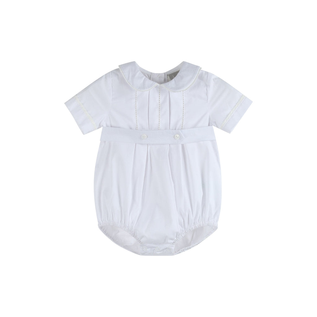 White Collared Button Romper with Bonnet