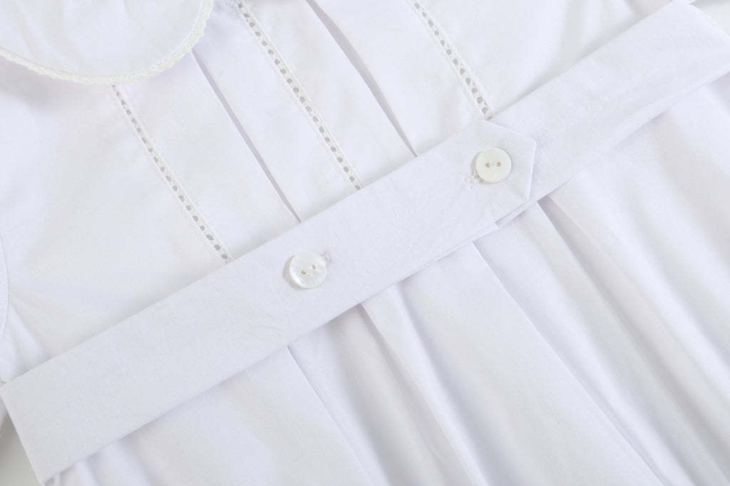 White Collared Button Romper with Bonnet