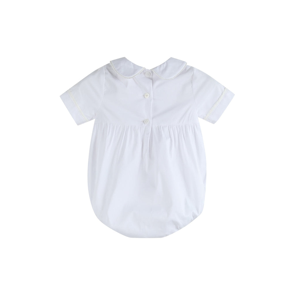 White Collared Button Romper with Bonnet
