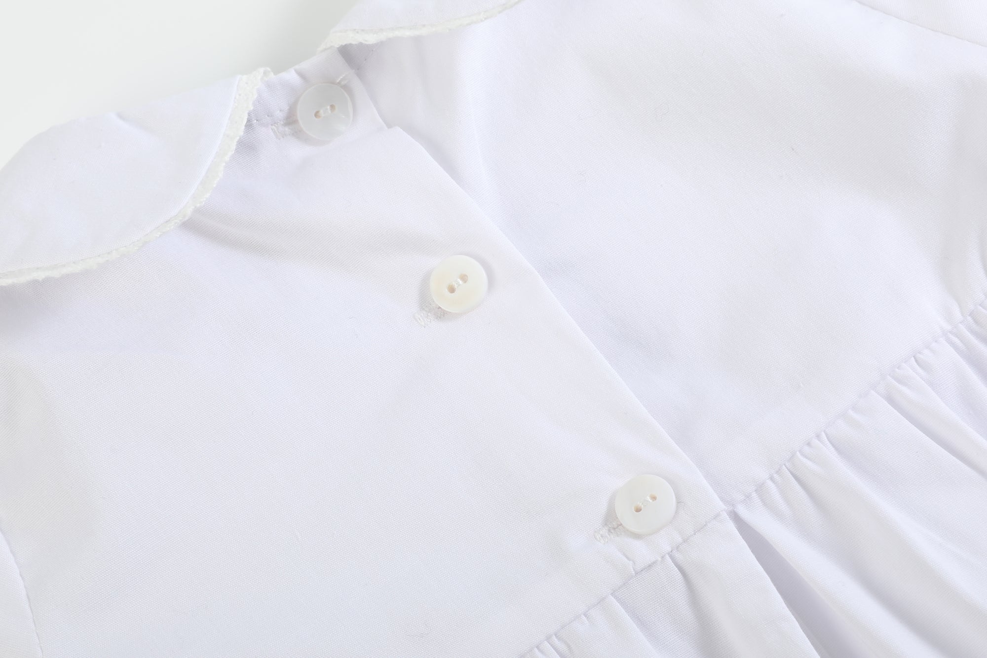 White Collared Button Romper with Bonnet