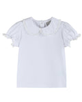 White Lace Collared Girls Short Bubble Sleeve Top